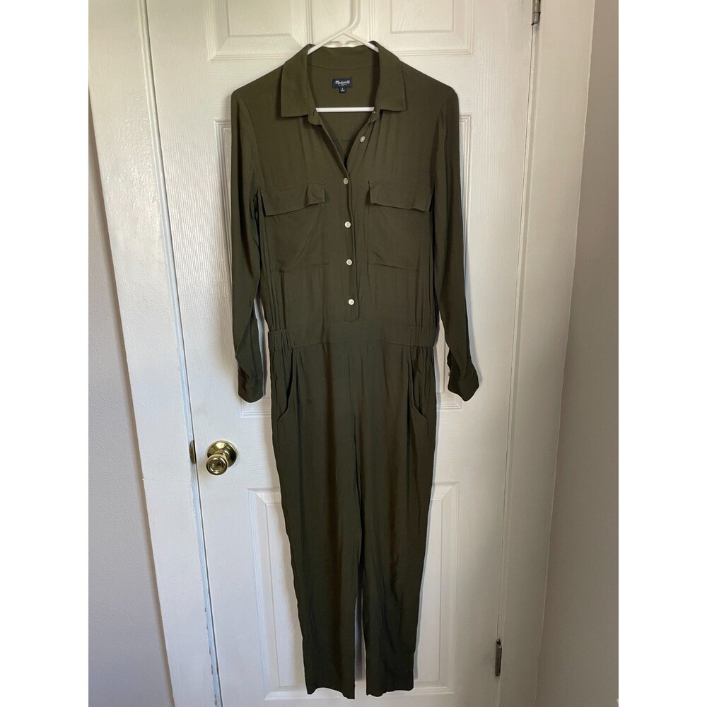 Madewell Women's Small Green Jumpsuit Pull On Long Sleeve Green Olive Viscose